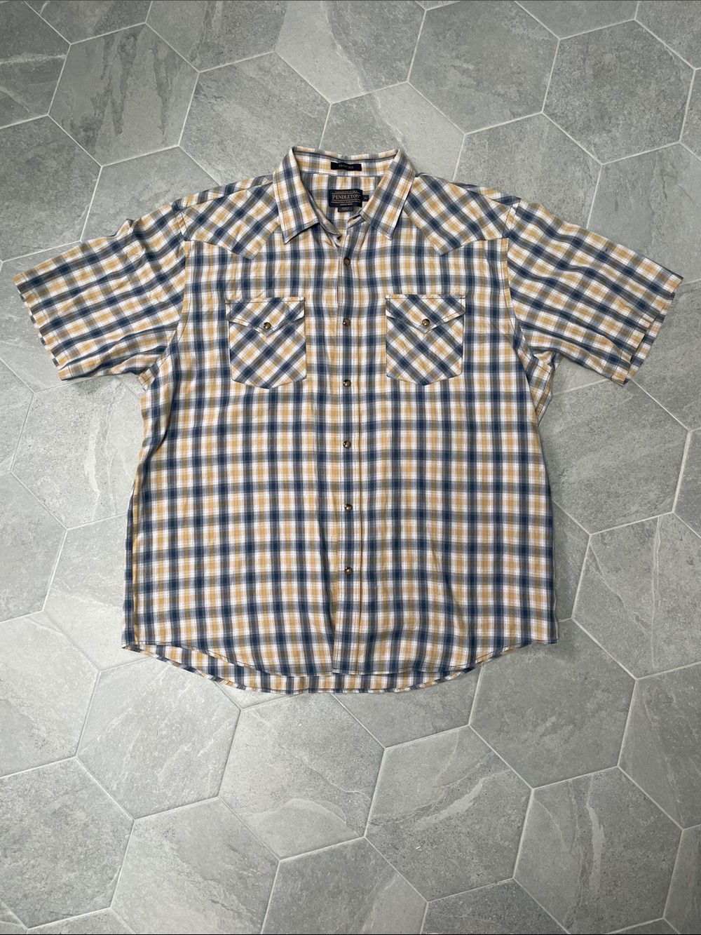 Vintage Pendleton Western Snap Shirt | Men's XL | Blue Plaid Short Sleeve